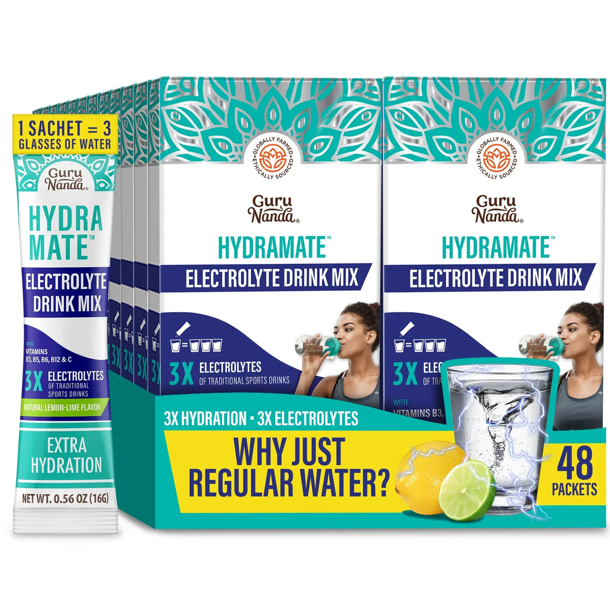 Hydramate Electrolyte Drink Mix, Lemon Lime – 48 Count