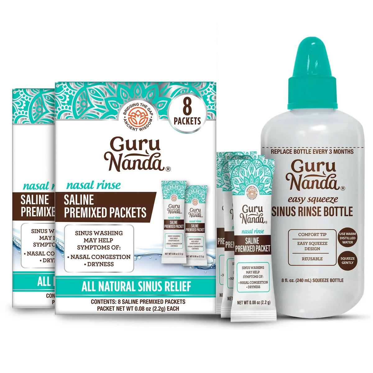 Sinus Rinse Bottle + 16 Saline Premixed Packets